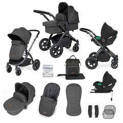 Ickle Bubba Stomp Luxe All in One Cirrus i-Size Travel System with ISOFIX Base - Charcoal Grey