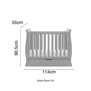 Obaby Stamford Space Saver Cot + Sprung Mattress - Warm Grey