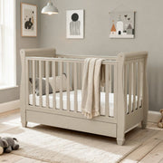 Babymore Eva Sleigh Cot Bed with Drawer - Cashmere