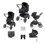 Ickle Bubba Cosmo 9 Piece Travel System with i-Size Nimbus Car Seat & Spin ISOFIX Base - Black