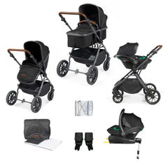 Ickle Bubba Cosmo 9 Piece Travel System with i-Size Stratus Car Seat & ISOFIX Base - Midnight