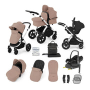 Ickle Bubba Stomp Luxe 12 Piece Travel System with Maxi-Cosi Cabriofix i-Size Car Seat & ISOFIX Base - Desert