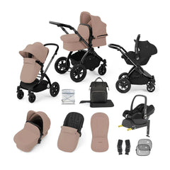 Ickle Bubba Stomp Luxe 12 Piece Travel System with Maxi-Cosi Cabriofix i-Size Car Seat & ISOFIX Base - Desert