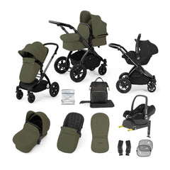 Ickle Bubba Stomp Luxe 12 Piece Travel System with Maxi-Cosi Cabriofix i-Size Car Seat & ISOFIX Base - Woodland