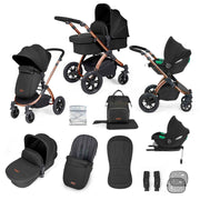 Ickle Bubba Stomp Luxe 12 Piece Travel System with i-Size Cirrus Car Seat & ISOFIX Base - Black