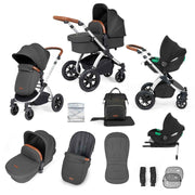 Ickle Bubba Stomp Luxe 12 Piece Travel System with i-Size Cirrus Car Seat & ISOFIX Base - Charcoal Grey