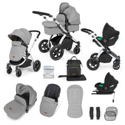 Ickle Bubba Stomp Luxe 12 Piece Travel System with i-Size Cirrus Car Seat & ISOFIX Base - Pearl Grey