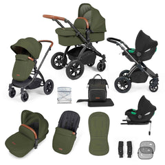 Ickle Bubba Stomp Luxe 12 Piece Travel System with i-Size Cirrus Car Seat & ISOFIX Base  - Woodland