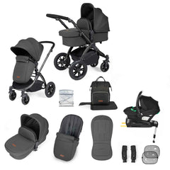 Ickle Bubba Stomp Luxe 12 Piece Travel System with i-Size Nimbus Car Seat & Spin ISOFIX Base  - Charcoal Grey