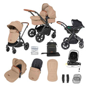 Ickle Bubba Stomp Luxe 12 Piece Travel System with i-Size Nimbus Car Seat & Spin ISOFIX Base - Desert