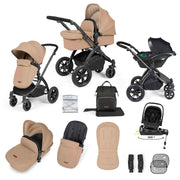 Ickle Bubba Stomp Luxe 12 Piece Travel System with i-Size Nimbus Car Seat & Spin ISOFIX Base - Desert
