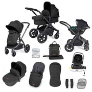 Ickle Bubba Stomp Luxe 12 Piece Travel System with i-Size Nimbus Car Seat & Spin ISOFIX Base - Midnight