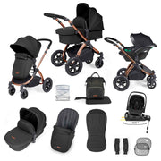 Ickle Bubba Stomp Luxe 12 Piece Travel System with i-Size Nimbus Car Seat & Spin ISOFIX Base - Midnight