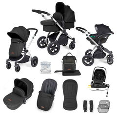 Ickle Bubba Stomp Luxe 12 Piece Travel System with i-Size Nimbus Car Seat & Spin ISOFIX Base  - Midnight