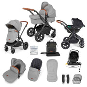 Ickle Bubba Stomp Luxe 12 Piece Travel System with i-Size Nimbus Car Seat & Spin ISOFIX Base - Pearl Grey
