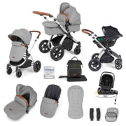 Ickle Bubba Stomp Luxe 12 Piece Travel System with i-Size Nimbus Car Seat & Spin ISOFIX Base - Pearl Grey