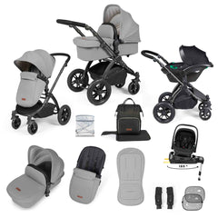 Ickle Bubba Stomp Luxe 12 Piece Travel System with i-Size Nimbus Car Seat & Spin ISOFIX Base  - Pearl Grey