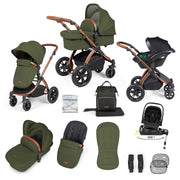 Ickle Bubba Stomp Luxe 12 Piece Travel System with i-Size Nimbus Car Seat & Spin ISOFIX Base - Woodland