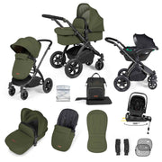 Ickle Bubba Stomp Luxe 12 Piece Travel System with i-Size Nimbus Car Seat & Spin ISOFIX Base - Woodland