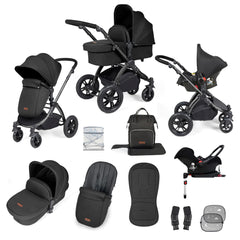 Ickle Bubba Stomp Luxe 3In1 Pushchair Black Chassis - With Galaxy Car Seat & Base