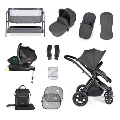 Ickle Bubba Stomp Luxe Travel System & Home 14 Piece Bundle Black Chassis - Charcoal Grey