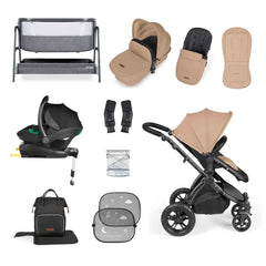 Ickle Bubba Stomp Luxe Travel System & Home 14 Piece Bundle Black Chassis - Desert