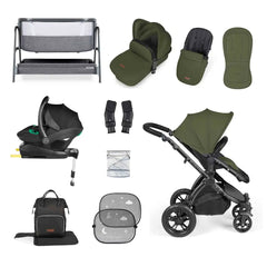 Ickle Bubba Stomp Luxe Travel System & Home 14 Piece Bundle Black Chassis - Woodland