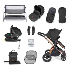 Ickle Bubba Stomp Luxe Travel System & Home 14 Piece Bundle Bronze Chassis - Black