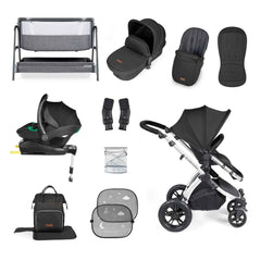 Ickle Bubba Stomp Luxe Travel System & Home 14 Piece Bundle Silver Chassis - Black