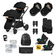 Ickle Bubba Virgo Twin 18 Piece Travel System with i-Size Cirrus Car Seats & ISOFIX Bases - Black