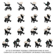 Ickle Bubba Virgo Twin 18 Piece Travel System with i-Size Cirrus Car Seats & ISOFIX Bases - Stone