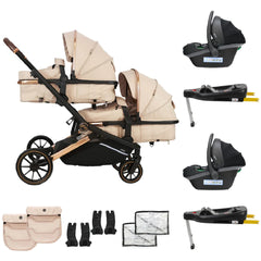 My Babiie MB33 Tandem Pushchair with 2 Infant Carriers & 2 Bases - Giraffe