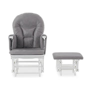 Obaby Reclining Glider Chair and Stool - White With Grey Cushion