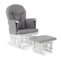 Obaby Reclining Glider Chair and Stool - White With Grey Cushion