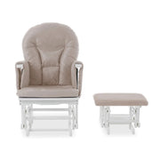 Obaby Reclining Glider Chair and Stool - White With Sand Cushion