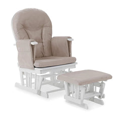 Obaby Reclining Glider Chair and Stool - White With Sand Cushion