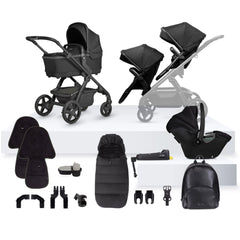 Silver Cross Wave 3 Single to Double Travel System Growing Family Bundle with Dream i-Size (22 Piece) - Onyx