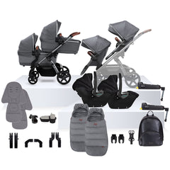 Silver Cross Wave 3 Travel System Twin Bundle (27 Piece) - Lunar