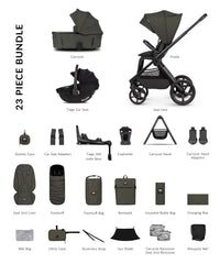 Venicci Upline 3 Hunter 4in1 plus Bundle with Black Tiago 2 Car Seat - Dark Olive